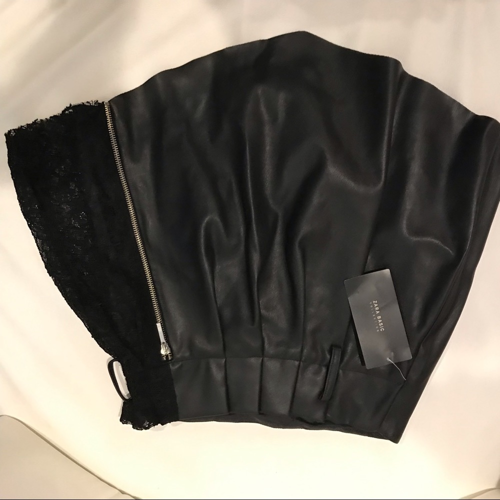 Zara mixed media lace and pleather skirt NWT